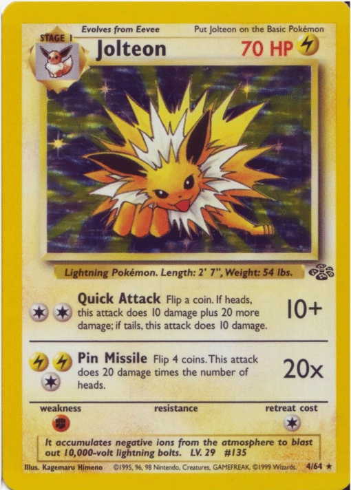 1999 Pokemon Jungle Unlimited JOLTEON Holo Rare 4/64 NM